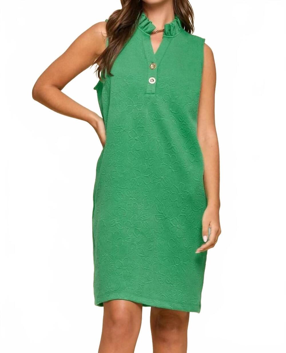 NEW ANDREE BY UNIT sleeveless v neck dress with side pockets in emerald pop